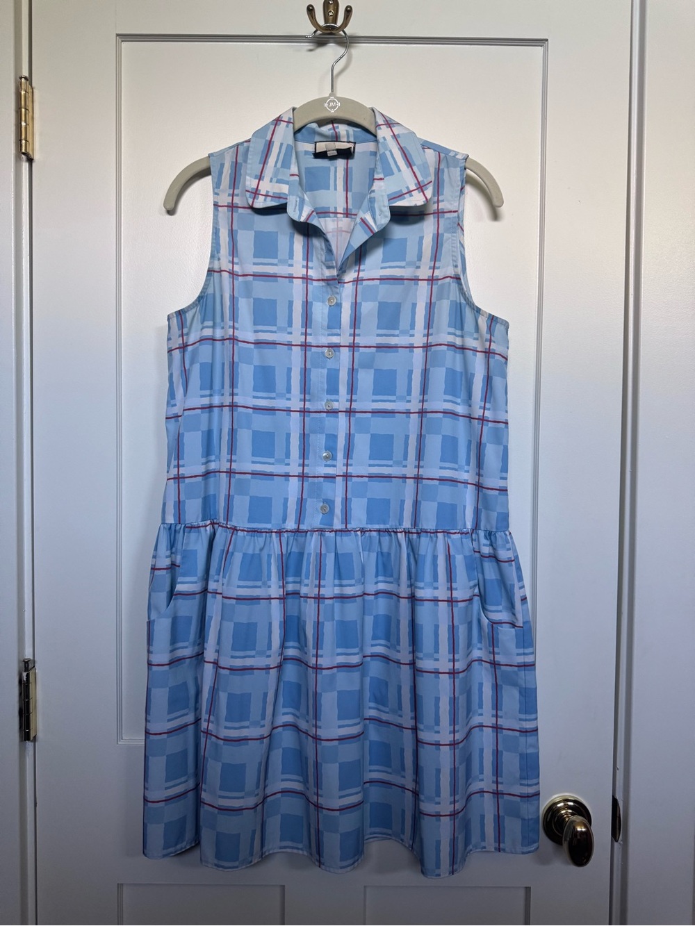 Tuckernuck Light Blue Plaid Sleeveless Shirt Dress